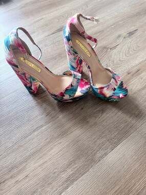 Floral Print Ankle Strap Platform Chunky Block Heel Sandals